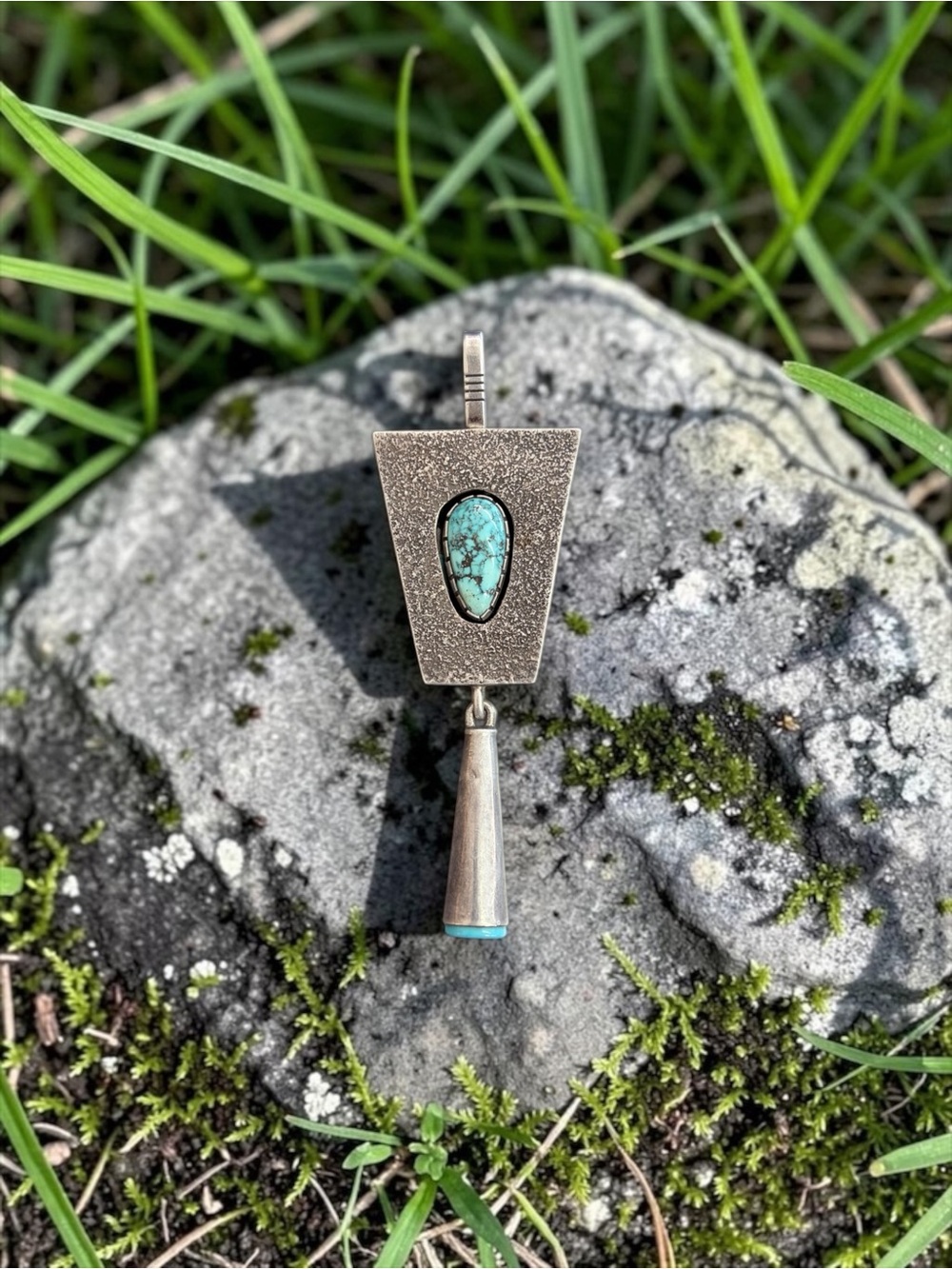 Navajo Sterling Silver Turquoise Pendant by Vernon Begay
